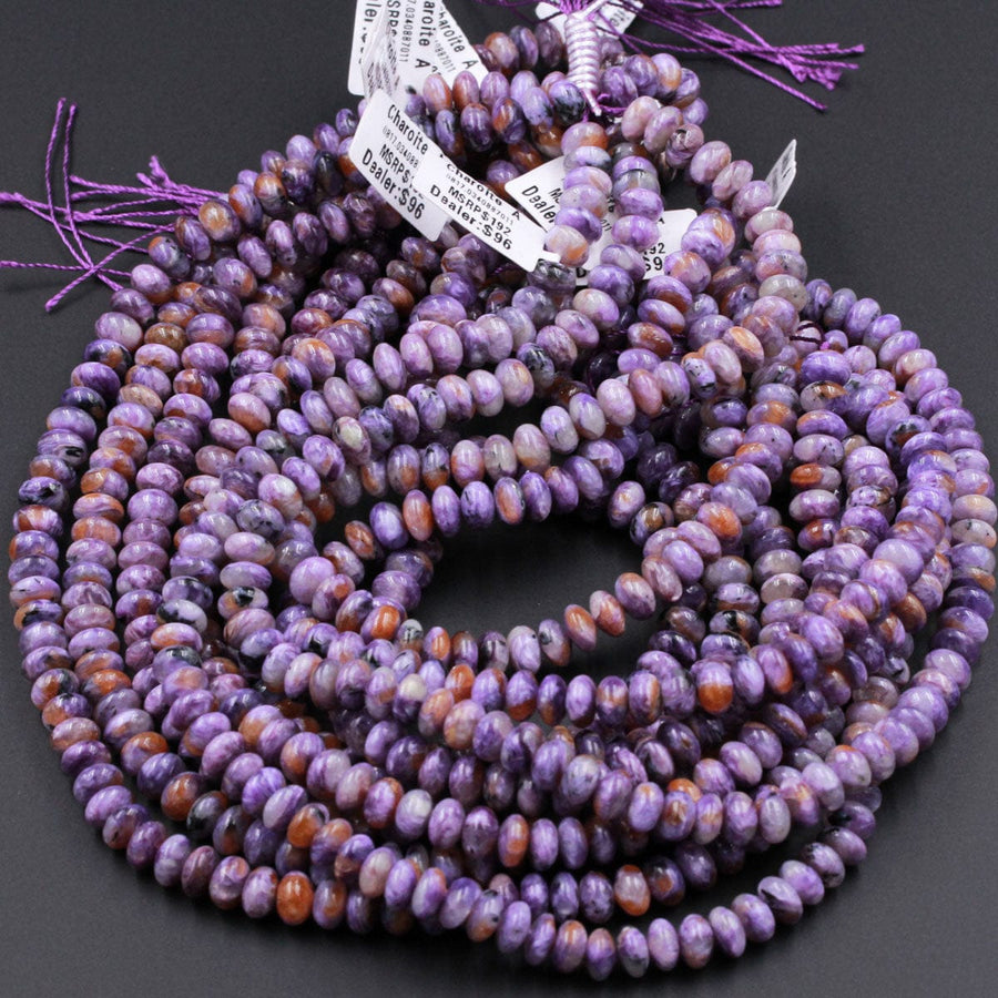 Natural Charoite Rondelle Beads High Quality Purple Russian Charoite Orange Garnet 8mm Rondelle beads Natural Purple Gemstone 16" Strand