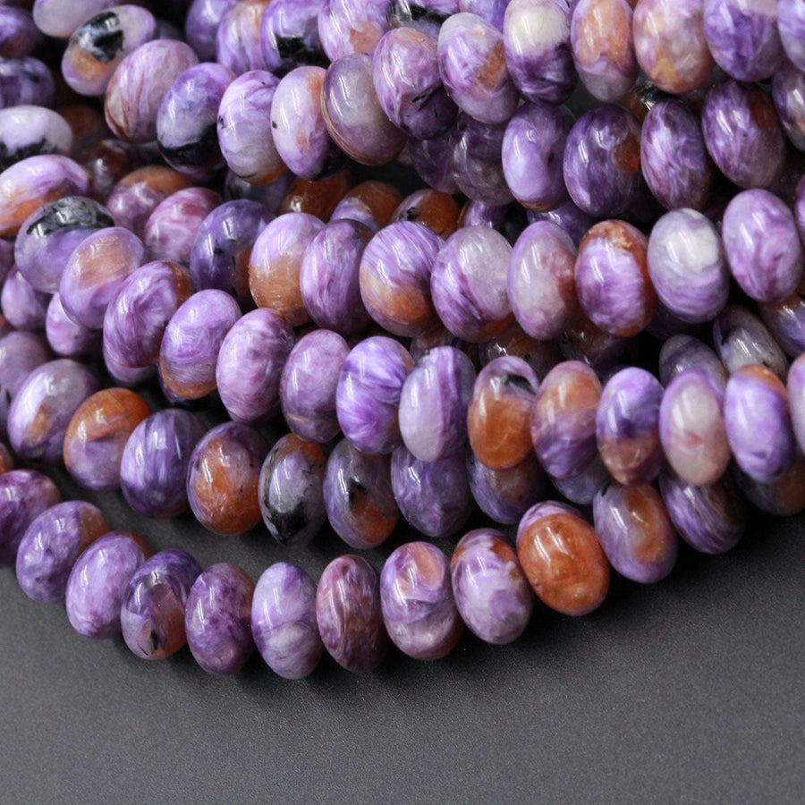 Natural Charoite Rondelle Beads High Quality Purple Russian Charoite Orange Garnet 8mm Rondelle beads Natural Purple Gemstone 16" Strand