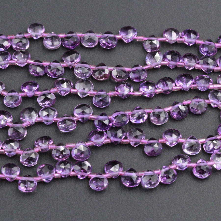 Micro Faceted Small 5mm Natural Purple Amethyst Faceted Teardrop Beads 16" Strand