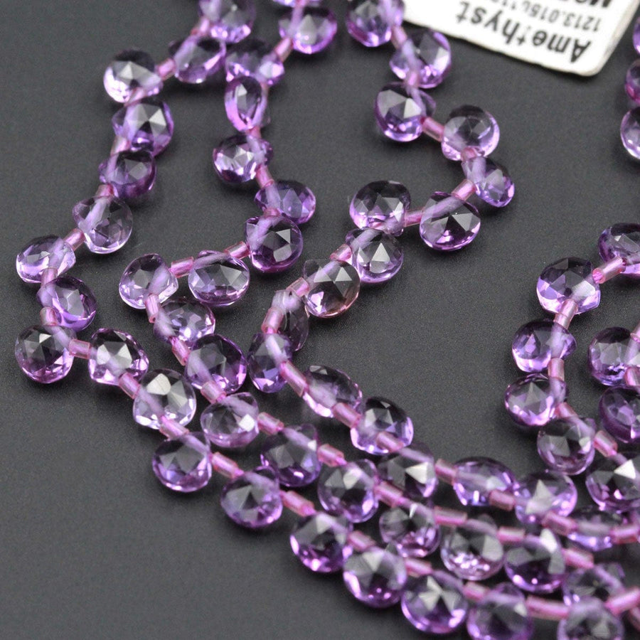 Micro Faceted Small 5mm Natural Purple Amethyst Faceted Teardrop Beads 16" Strand