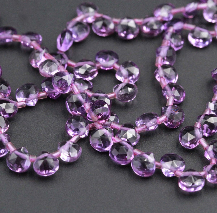 Micro Faceted Small 5mm Natural Purple Amethyst Faceted Teardrop Beads 16" Strand