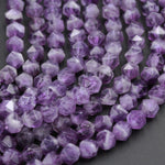 Geometric Cut Star Cut Genuine 100% Natural Amethyst Faceted 6mm Rounded Nugget Beads Strand