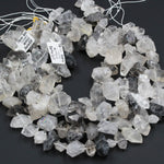 Tibetan Quartz Beads Raw Rough Double Terminated Rock Crystal Point Center Vertically Drilled Healing Natural Quartz Crystal Bead 16&quot; Strand