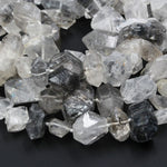 Tibetan Quartz Beads Raw Rough Double Terminated Rock Crystal Point Center Vertically Drilled Healing Natural Quartz Crystal Bead 16&quot; Strand