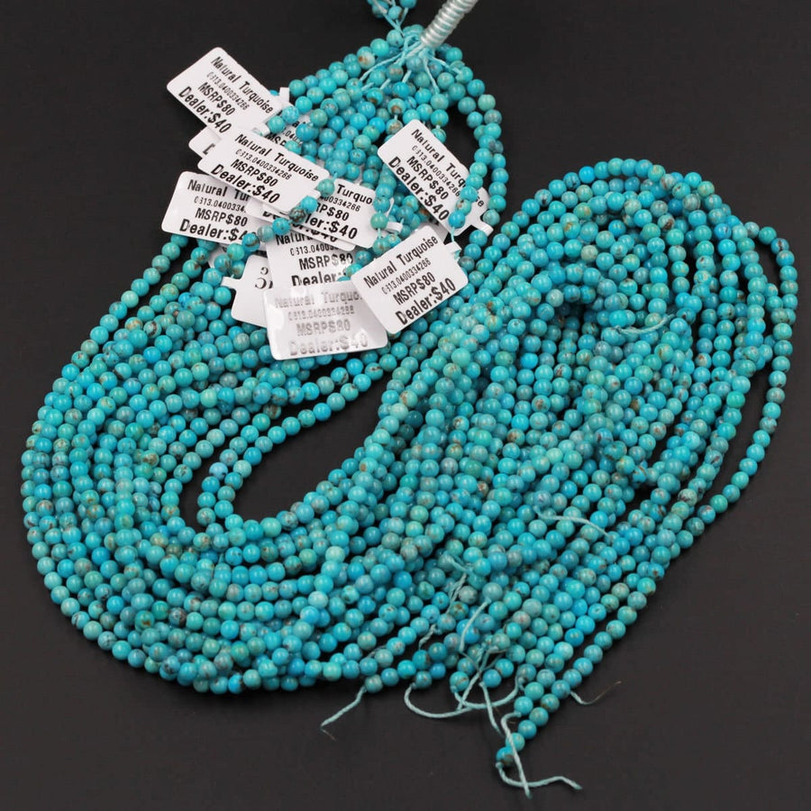 Natural Turquoise 3mm 4mm Round Round Beads High Quality Real Genuine Light Blue Arizona Turquoise 15.5" Strand