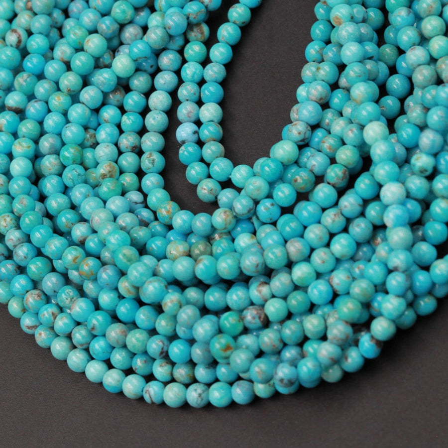 Natural Turquoise 3mm 4mm Round Round Beads High Quality Real Genuine Light Blue Arizona Turquoise 15.5" Strand
