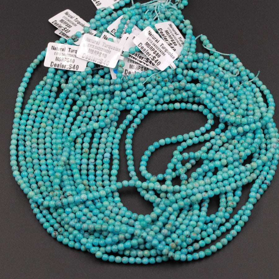 Natural Turquoise 3mm 4mm Round Round Beads High Quality Real Genuine Light Blue Arizona Turquoise 15.5" Strand