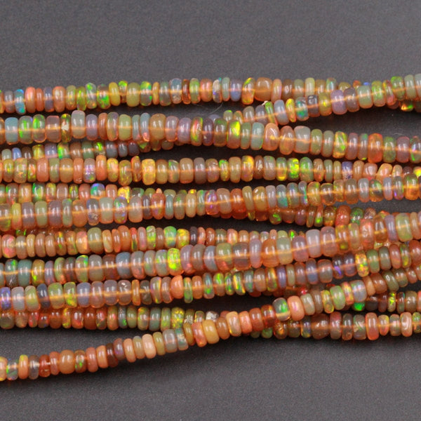 Ethiopian Opal Beads Rondelle Graduating 3mm 5mm AAA Super Flashy Fiery Rainbow Yellow Opal Smooth Rondelle Beads 15.5" Strand