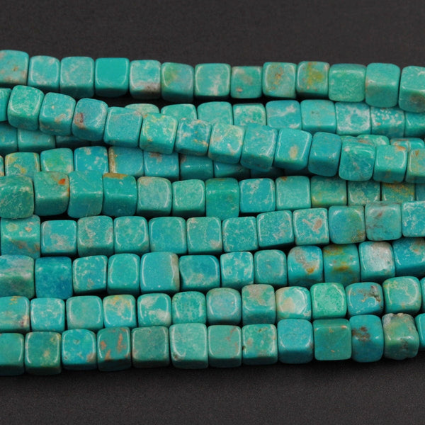 Natural Turquoise Cubes 4mm Square Beads Dice Genuine Real Natural Green Turquoise Gemstone Beads 15.5&quot; Strand