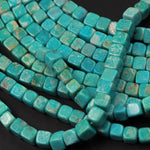 Natural Turquoise Cubes 4mm Square Beads Dice Genuine Real Natural Green Turquoise Gemstone Beads 15.5&quot; Strand