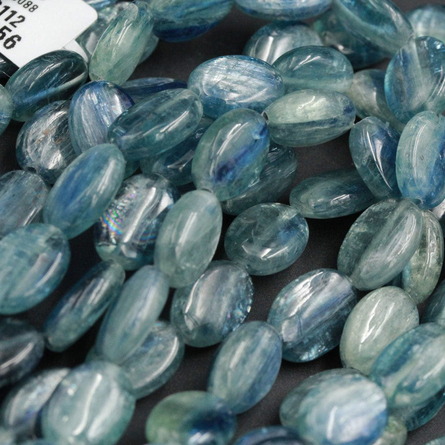 Rare Bicolor Natural Blue Green Kyanite 10mm x 14mm Oval Beads A Quality Chatoyant Silvery Green Blue Gemstone 16" Strand