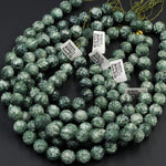 Russian Seraphinite Large Faceted 15mm Round Beads Natural Green Seraphinite Gemstone 15.5&quot; Strand