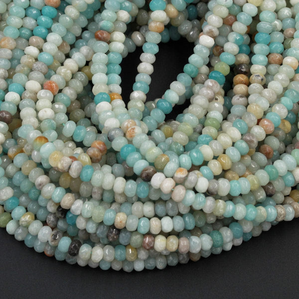 Natural Amazonite 6x4mm Faceted Rondelle Beads High Quality Faceted Natural Multi Color Multicolor Blue Green Amazonite 15.5" Strand
