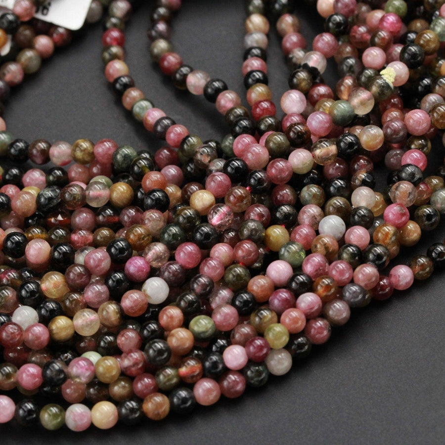 Natural Multicolor Pink Green Tourmaline Round Beads 4mm 6mm Colorful Spheres High Polish Real Genuine Tourmaline Gemstone Beads 16" Strand