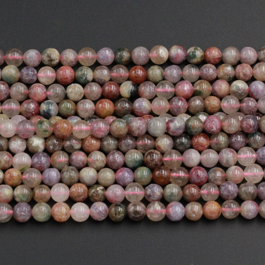 Natural Pink Tourmaline in Quartz 7mm Round Beads 8mm Round Beads Colorful Light Lilac Pink Spheres High Polish Round Beads 16" Strand