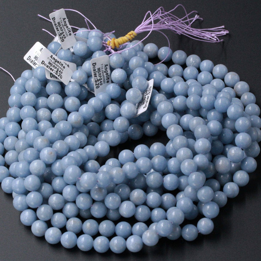 Natural Blue Angelite 8mm Round 10mm Round Beads High Quality Spheres Beads Canadian Angel Stone Soft Pastel Blue 16" Strand