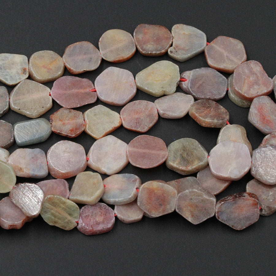 Natural Ruby Beads Corundum Beads Real Genuine Gemstone Raw Rough Multi Color Hexagon Flat Slice Nugget Hand Cut Organic Cut 15.5" Strand