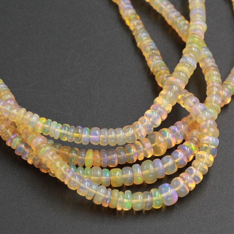 Ethiopian Opal Beads Rondelle Graduating 3mm 4mm AAA Super Flashy Fiery Rainbow Yellow Opal Smooth Rondelle Beads 15.5&quot; Strand A6