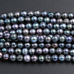 Large Hole Black Peacock Pearl Beads Genuine Freshwater Pearl Round 10mm 11mm 12mm Shimmery Dark Peacock Big 2.5mm Hole 8" Strand