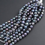 Large Hole Black Peacock Pearl Beads Genuine Freshwater Pearl Round 10mm 11mm 12mm Shimmery Dark Peacock Big 2.5mm Hole 8" Strand
