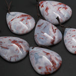 Rare Imperial Dragon Agate Pendant Drilled Teardrop Pendant Vibrant Slate Blue Red Blood Veins Stone Focal Bead