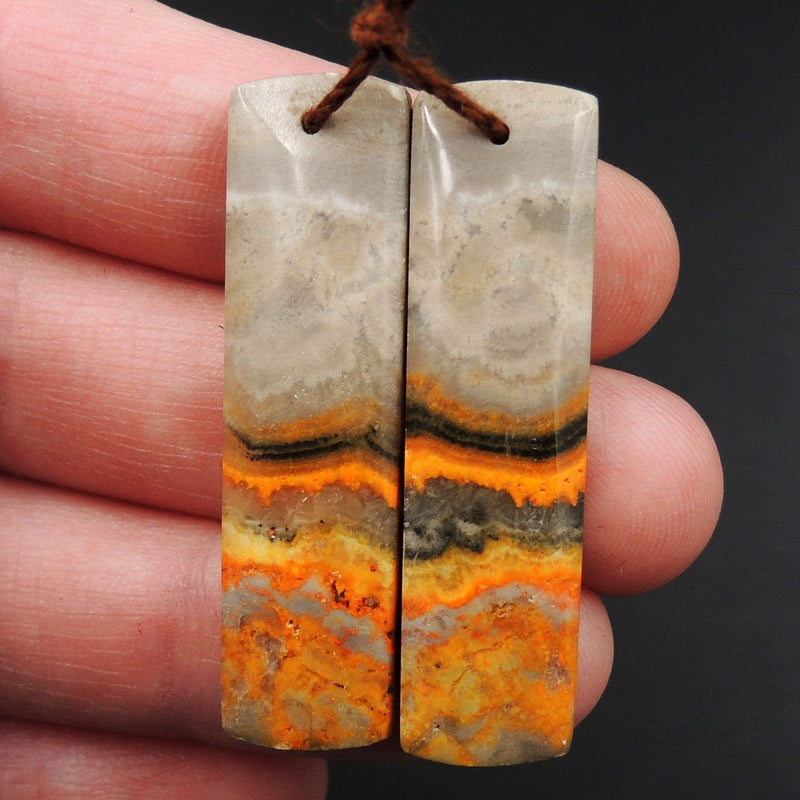 Natural Bumble Bee Jasper Rectangle Cabochon Cab Pair Drilled Matched Earrings Bead Pair Natural Stone E3362