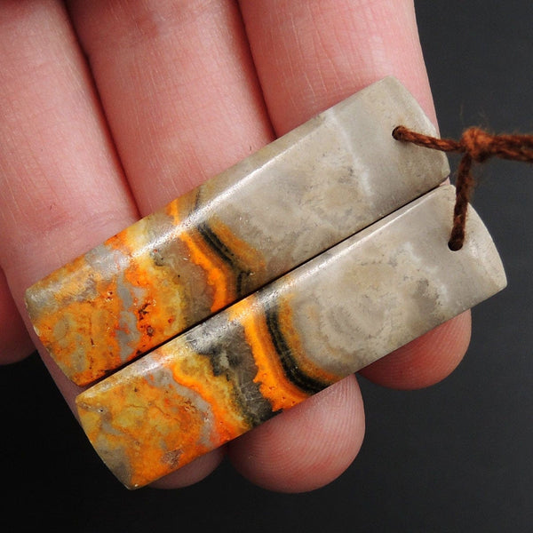 Natural Bumble Bee Jasper Rectangle Cabochon Cab Pair Drilled Matched Earrings Bead Pair Natural Stone E3362