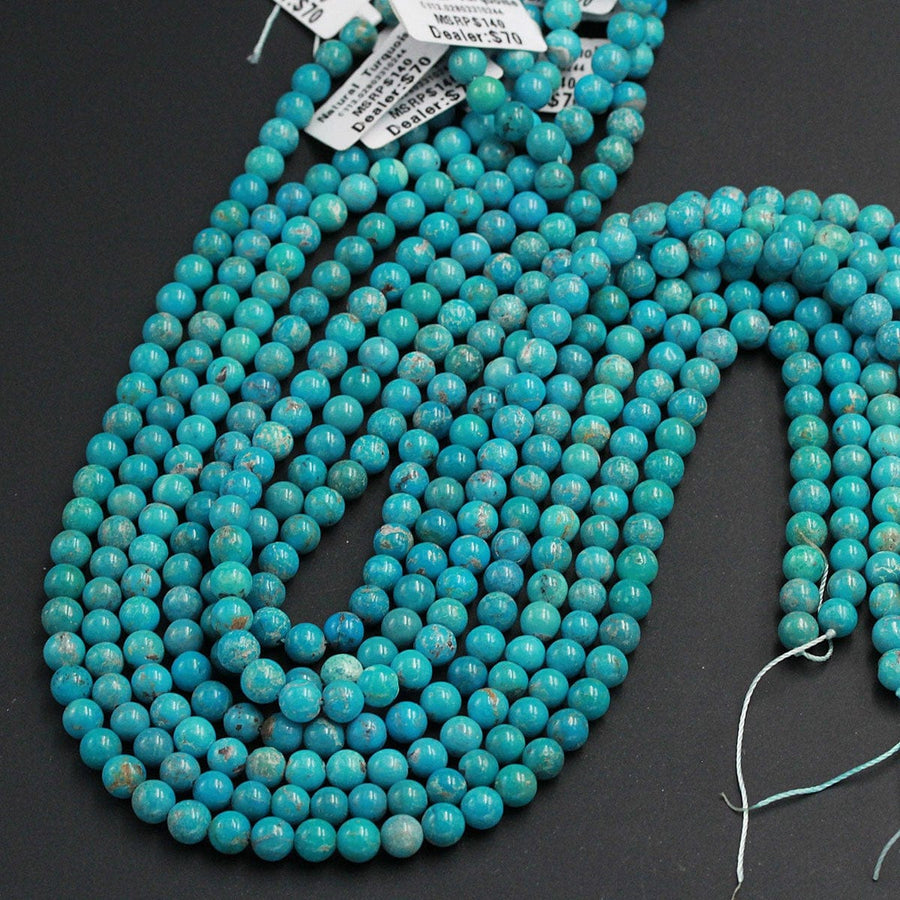 Natural Blue Turquoise 6mm Round Beads Highly Polished High Quality Real Genuine Vibrant Blue Turquoise Spheres Gemstone 16" Strand