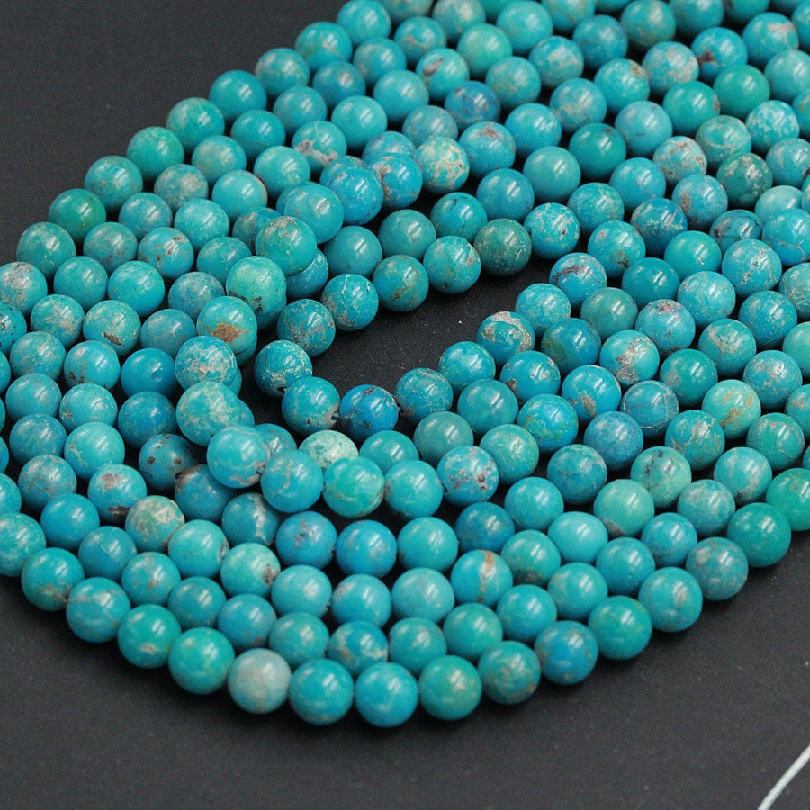 Natural Blue Turquoise 6mm Round Beads Highly Polished High Quality Real Genuine Vibrant Blue Turquoise Spheres Gemstone 16" Strand