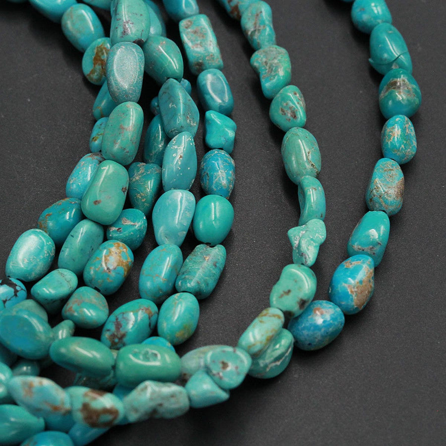 Natural Turquoise Freeform 8mm Rounded Nuggets Highly Polished Genuine Real Stunning Blue Green Turquoise Gemstone Beads 15.5" Strand