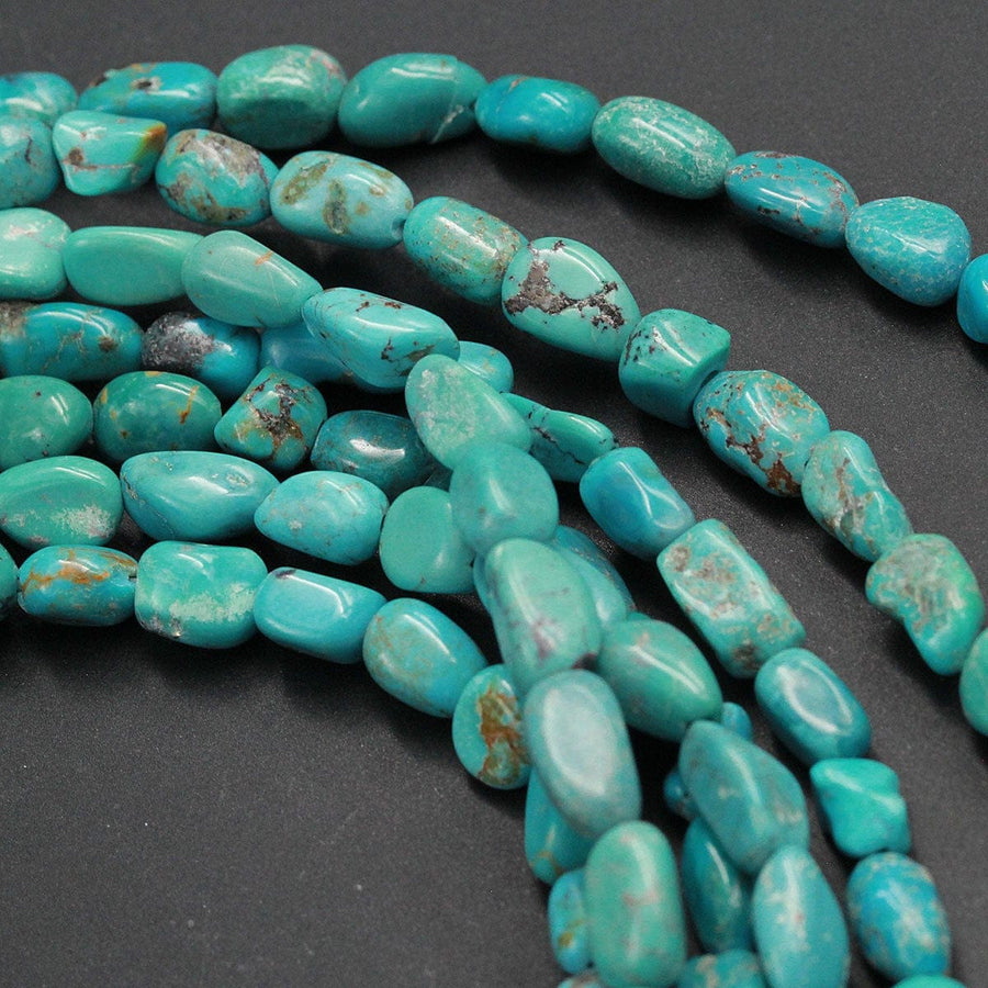 Natural Turquoise Freeform 8mm Rounded Nuggets Highly Polished Genuine Real Stunning Blue Green Turquoise Gemstone Beads 15.5" Strand