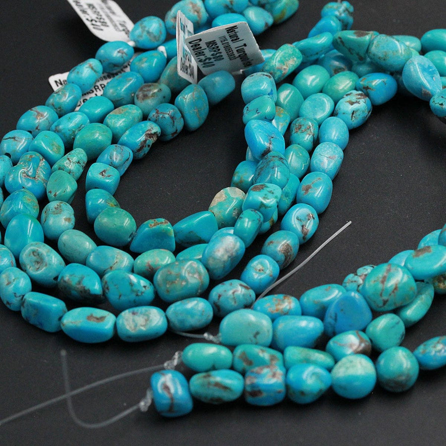 Natural Turquoise Freeform 8mm Rounded Nuggets Highly Polished Genuine Real Stunning Blue Turquoise Gemstone Beads 15.5" Strand