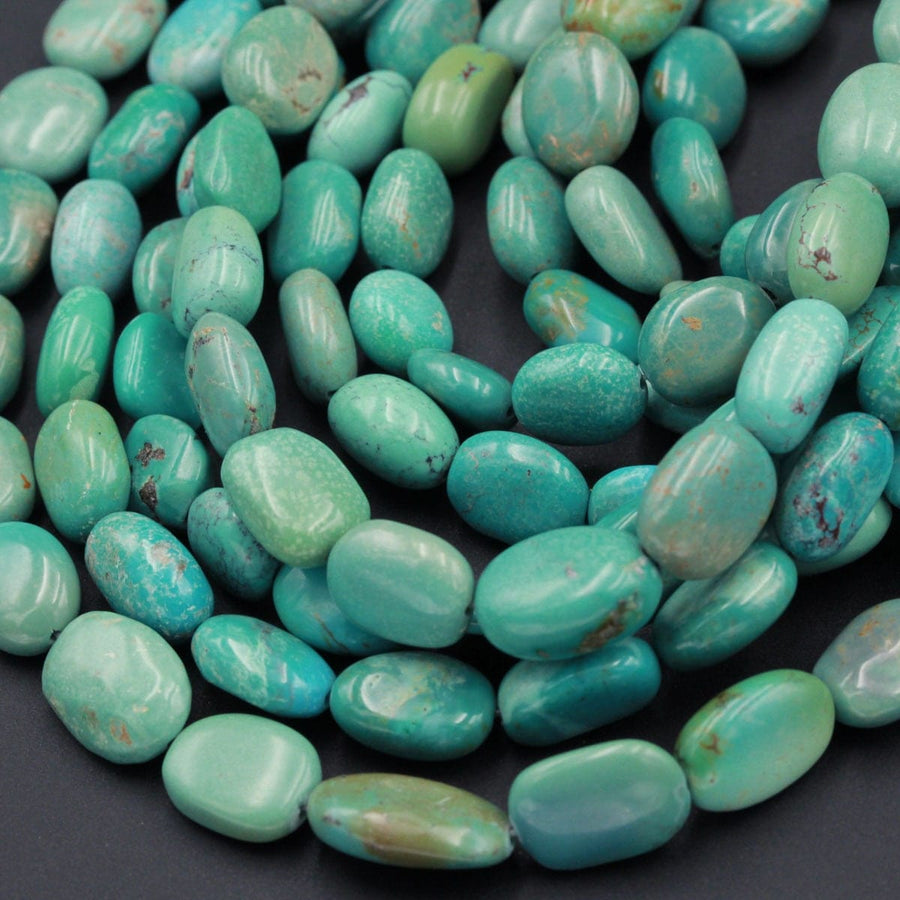 Natural Turquoise Pebble Nuggets Rounded Oval 10mm Nuggets Genuine Real Stunning Blue Green Turquoise Gemstone Beads 15.5" Strand