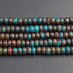 Rare Natural Arizona Shattuckite Rondelle 6mm 6x4mm Beads Natural Green Chrysocolla Blue Azurite Red Iron Rondelle Gemstone 16" Strand