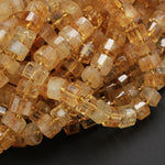AAA Faceted Natural Golden Citrine Faceted Rondelle Wheel Nugget Micro Faceted Golden Yellow Gemstone 10mm x 6mm Beads 16" Strand