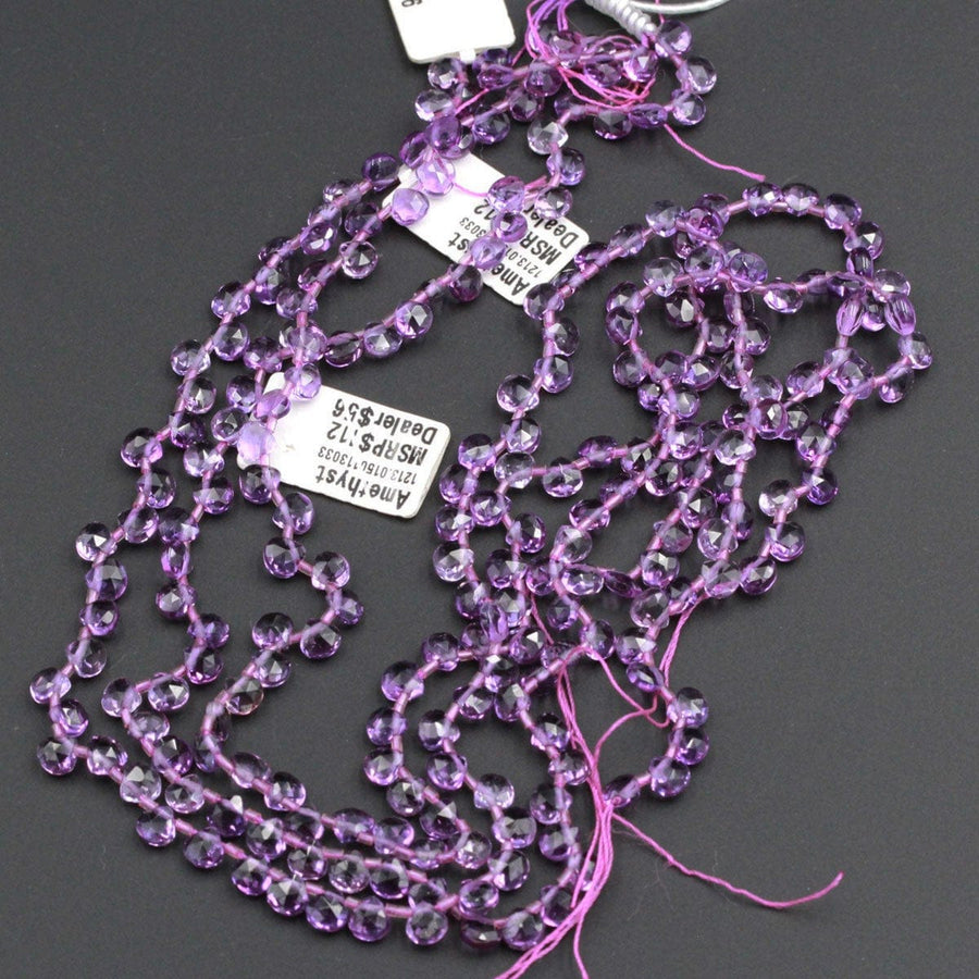Micro Faceted Small 5mm Natural Purple Amethyst Faceted Teardrop Beads 16" Strand
