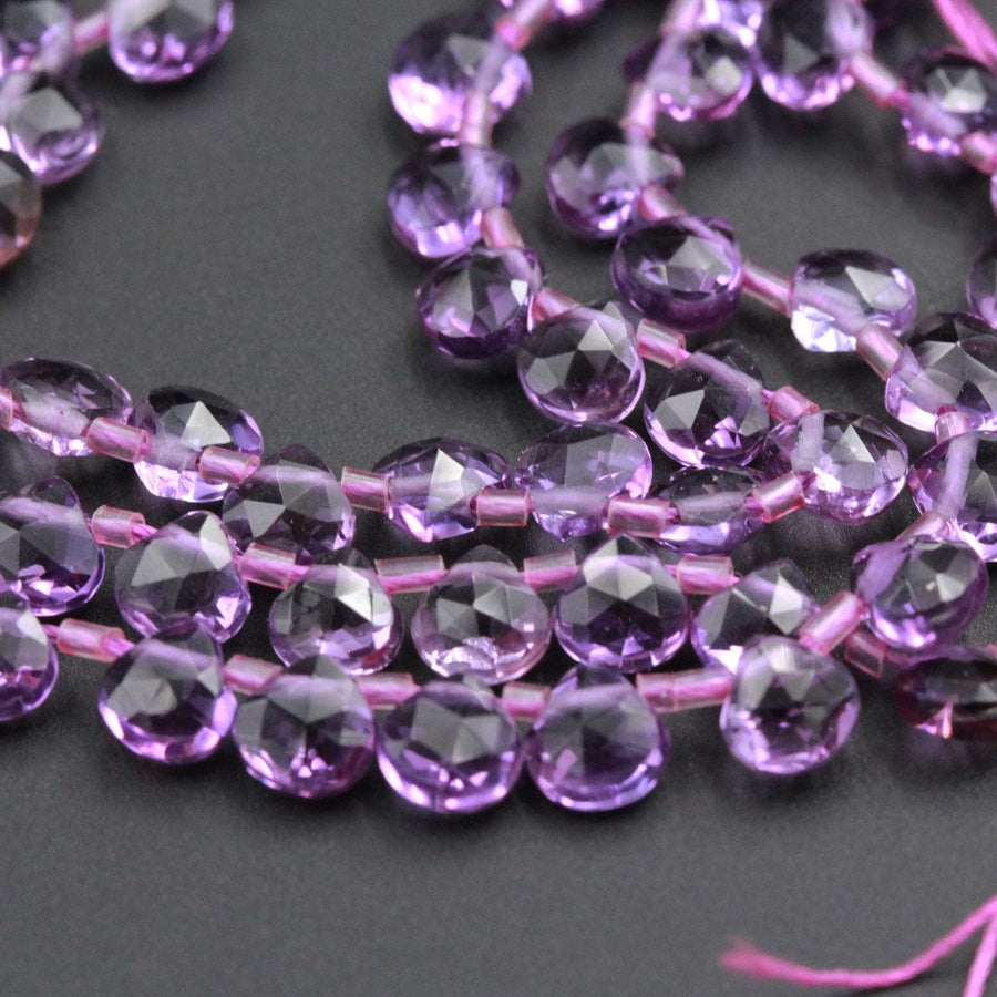 Micro Faceted Small 5mm Natural Purple Amethyst Faceted Teardrop Beads 16" Strand