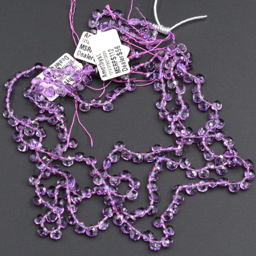 Micro Faceted Small 5mm Natural Purple Amethyst Faceted Teardrop Beads 16" Strand