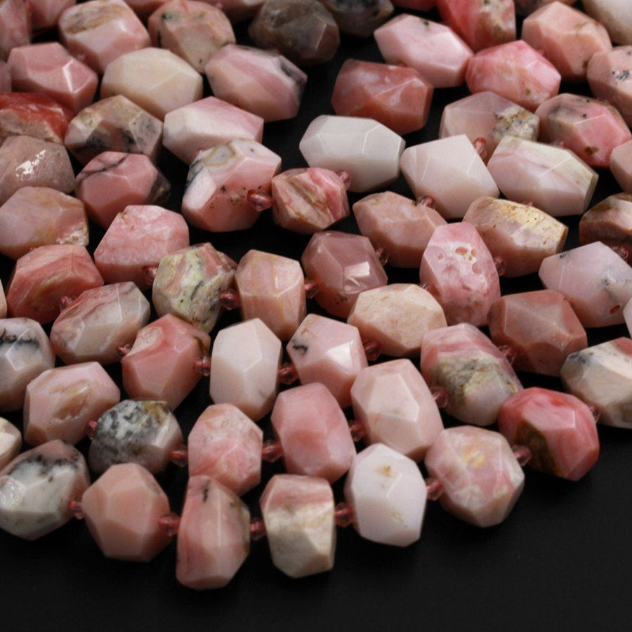 AAA Natural Peruvian Pink Opal Beads Vertically Drilled Large Faceted Rectangle Nugget High Quality Focal Bead Full 16" Strand