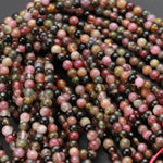Natural Multicolor Pink Green Tourmaline Round Beads 4mm 6mm Colorful Spheres High Polish Real Genuine Tourmaline Gemstone Beads 16" Strand