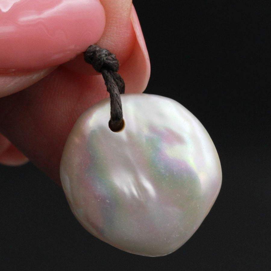 Large 4mm Drill Hole Coin Pearl Pendant Genuine 100% Natural Freshwater Pearl Drilled Focal Bead Large Thick Coin Pearl Super Iridescent