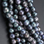 Large Hole Black Peacock Pearl Beads Genuine Freshwater Pearl Round 10mm 11mm 12mm Shimmery Dark Peacock Big 2.5mm Hole 8" Strand