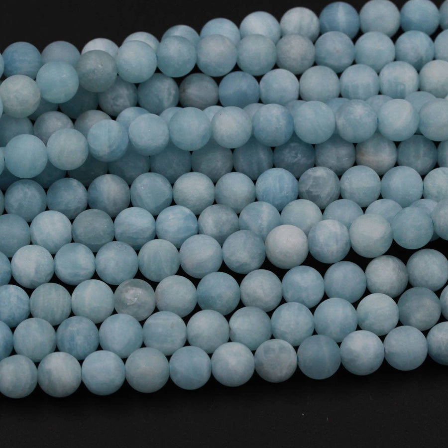 Natural Blue Aquamarine 4mm 5mm 6mm 7mm 8mm 10mm Matte Round Beads Real Genuine Blue Aquamarine Gemstone Birthstone 16" Strand