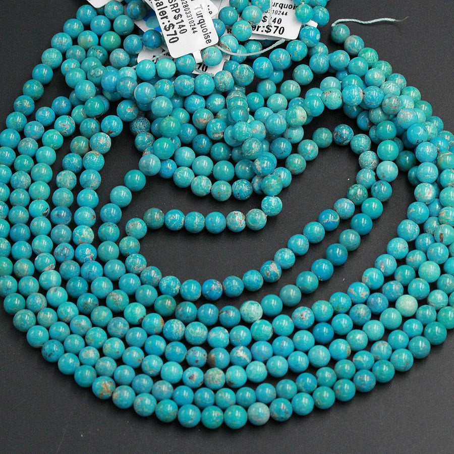Natural Blue Turquoise 6mm Round Beads Highly Polished High Quality Real Genuine Vibrant Blue Turquoise Spheres Gemstone 16" Strand
