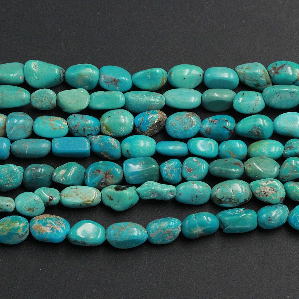 Natural Turquoise Freeform 8mm Rounded Nuggets Highly Polished Genuine Real Stunning Blue Green Turquoise Gemstone Beads 15.5" Strand