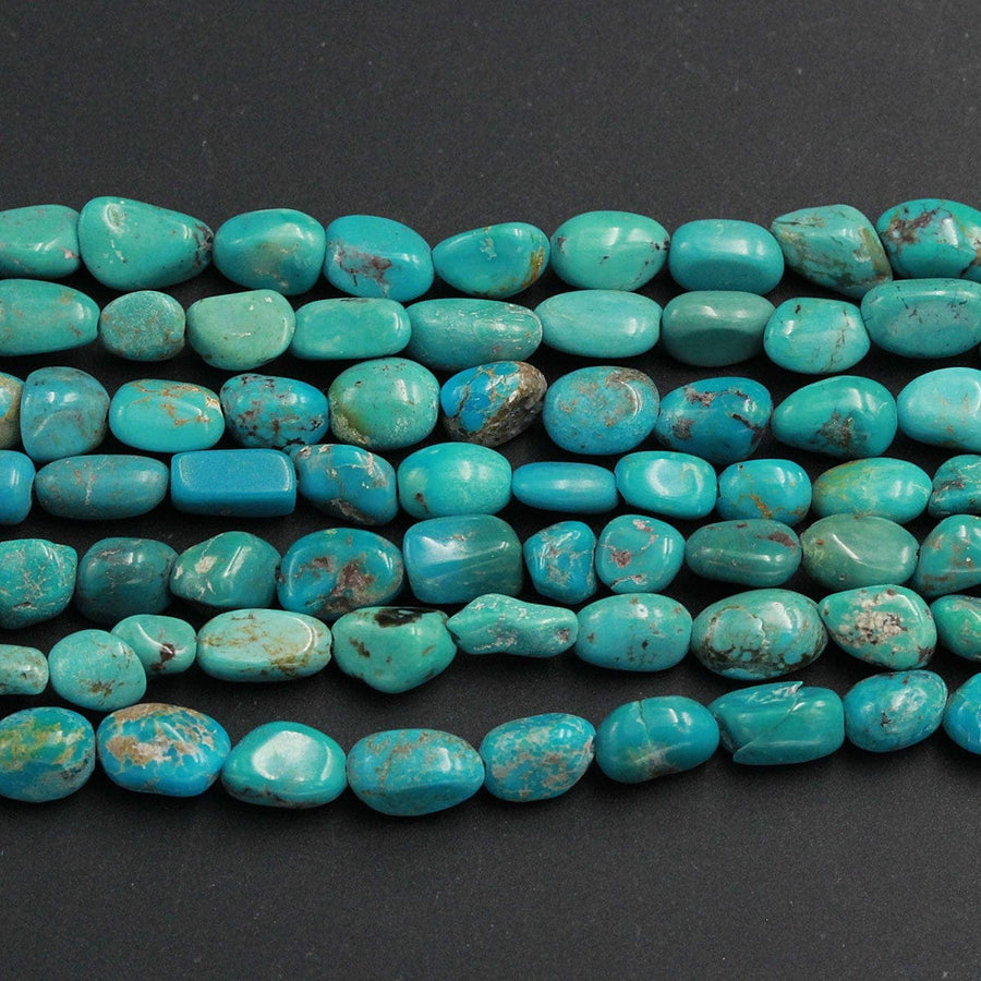Natural Turquoise Freeform 8mm Rounded Nuggets Highly Polished Genuine Real Stunning Blue Green Turquoise Gemstone Beads 15.5" Strand
