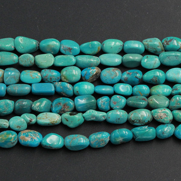 Natural Turquoise Freeform 8mm Rounded Nuggets Highly Polished Genuine Real Stunning Blue Green Turquoise Gemstone Beads 15.5" Strand
