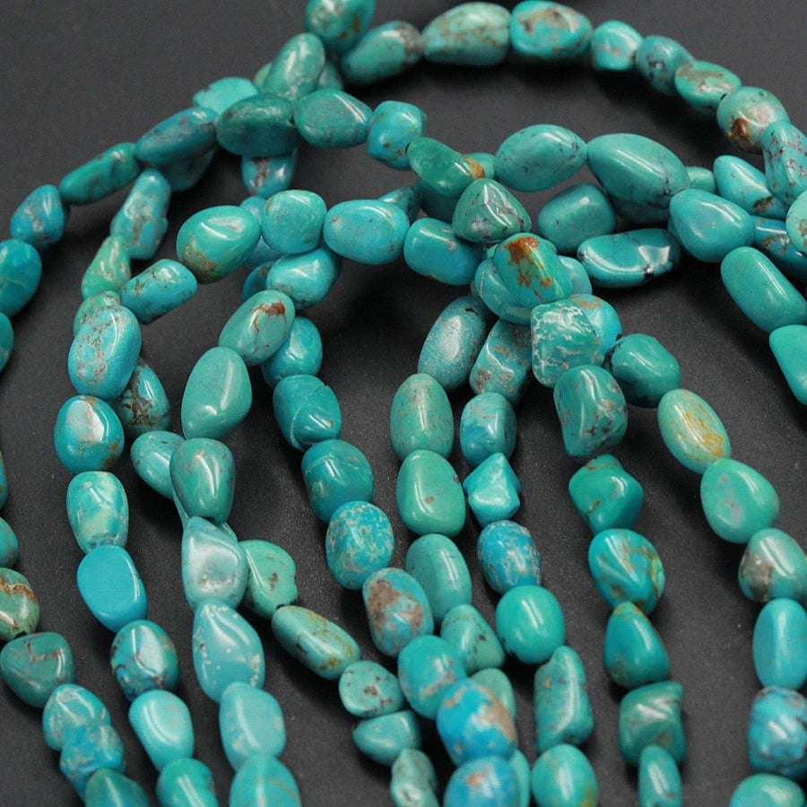 Natural Turquoise Freeform 8mm Rounded Nuggets Highly Polished Genuine Real Stunning Blue Green Turquoise Gemstone Beads 15.5" Strand