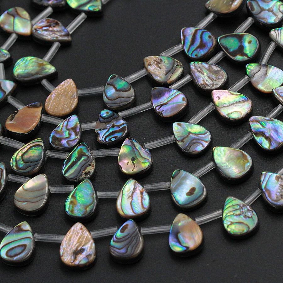 Natural Abalone Teardrop Beads 14mm 18mm Iridescent Rainbow Blue Green Red Pink Flash Real Genuine Abalone Earring Beads 16" Strand