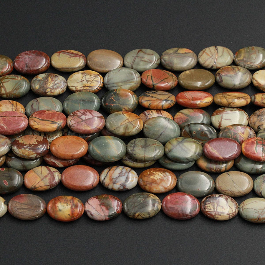 Red Creek Jasper Bead 14mm 18mm Oval Earthy Red Green Yellow Brown Natural Cherry Creek Multi Color Picasso Jasper Oval Bead 16&quot; Strand